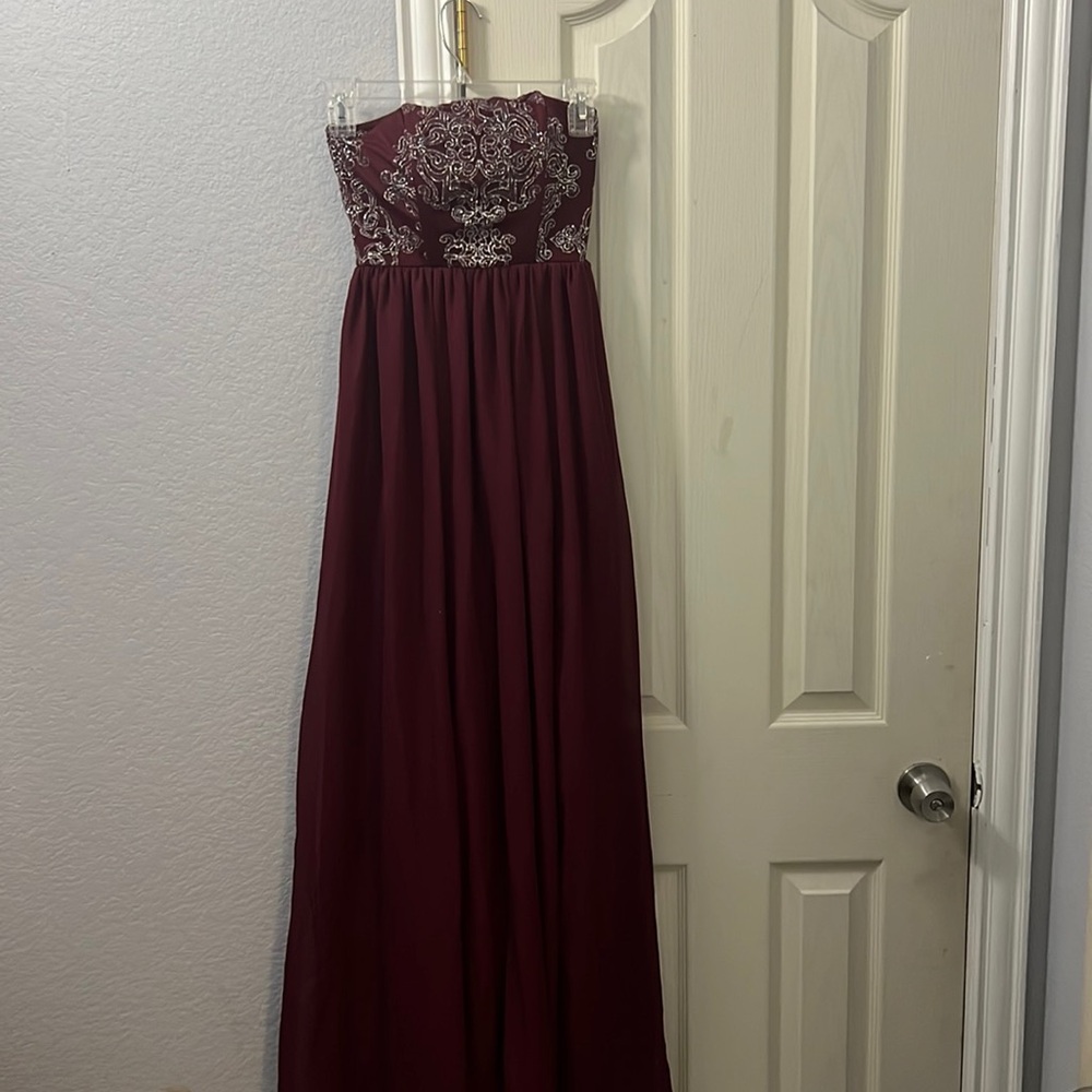 Dark maroon off the shoulder dress